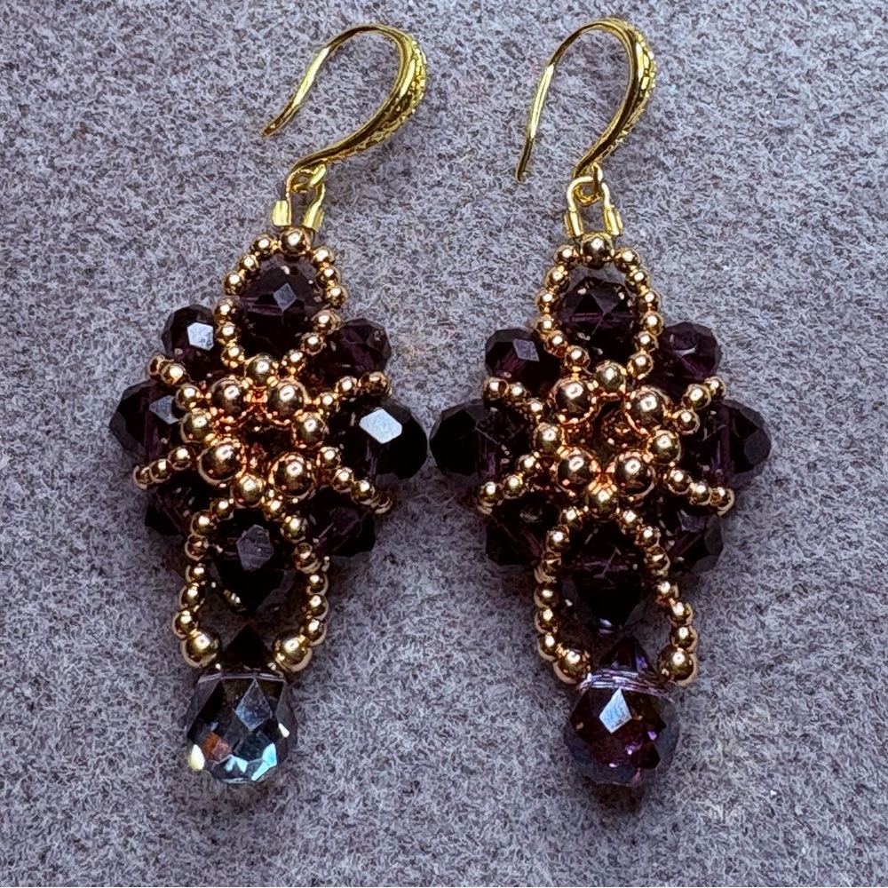 Custom Made Artisan Hand Sewn Glass Beaded Dangle Earrings